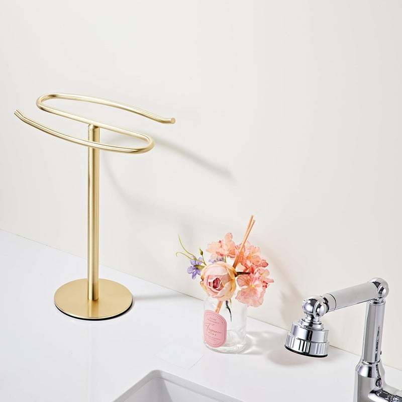 BTHRMHW Gold Hand Towel Holder Stand,13 Inch Free-Standing Towel Rack, SUS304 Stainless Steel Towel Bar Rack Stand, Tower Bar for Bathroom Kitchen Vanity Countertop… - Image 2